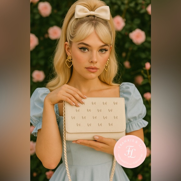 Betsey Johnson Handbags - Betsey Johnson Cream Bow Studded Crossbody Bag Gold Chain NWT